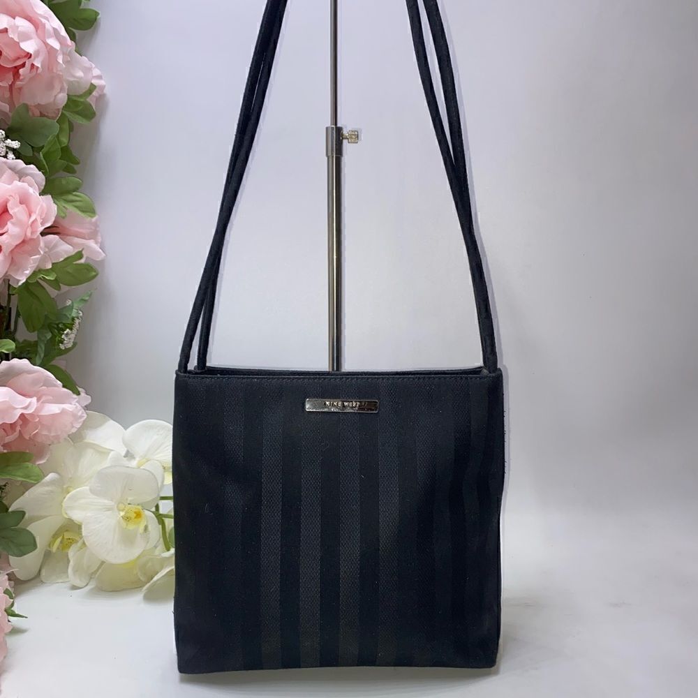 Nine West Striped Shoulder Bag Black Small